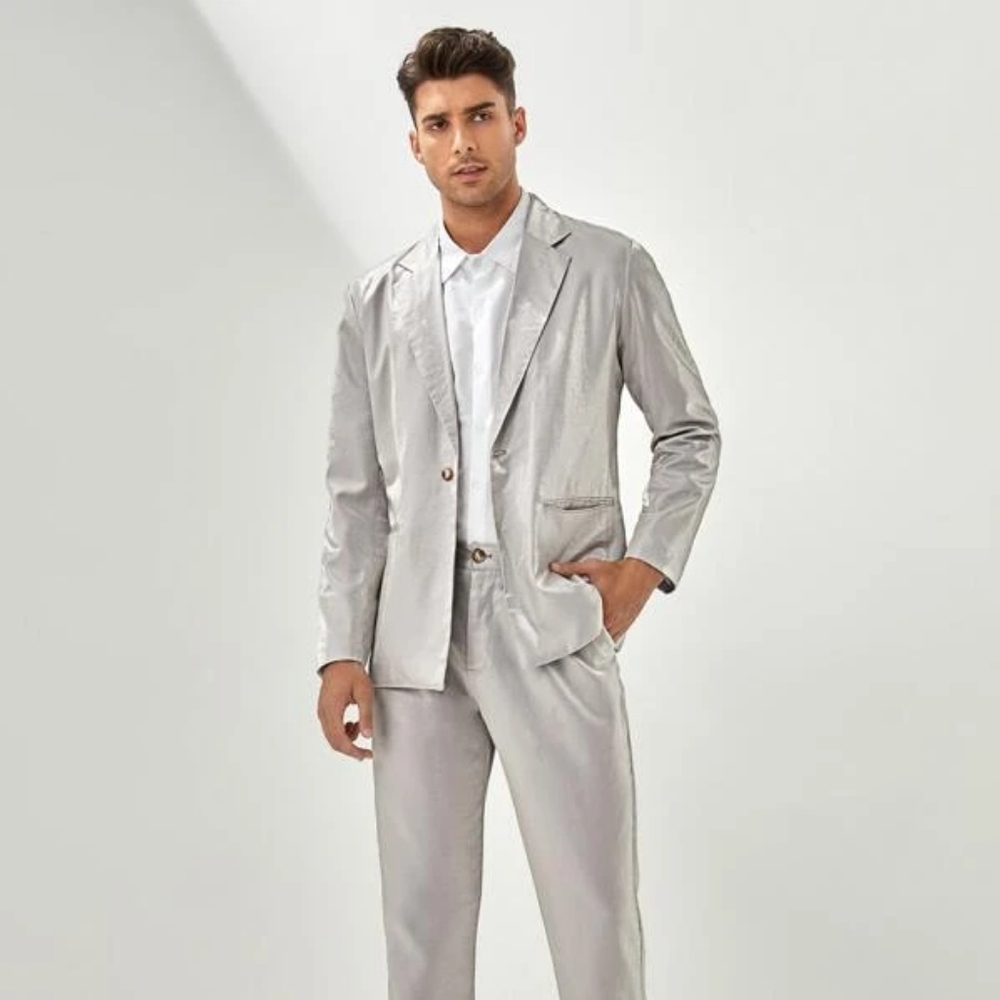 NWOT Metallic Blazer in Silver Lamé Suit Party Dance Club Wedding Gay Pride 44R